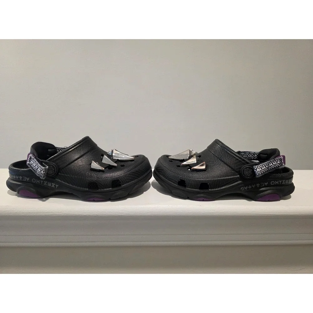 Crocs Kids Black Panther All-Terrain Clogs Black Silver Purple Size 12 Marvel